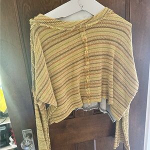 Free People Catalina Women's Mixed Media Knit Bell Sleeve Cropped Pullover